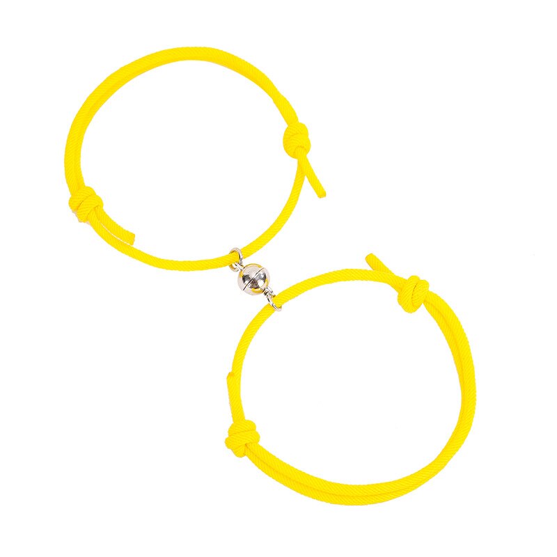 2 Pcs/set Couple Magnet Attract Couple Bracelet Stainless Steel Friendship Men Women Charm Bracelet Jewelry Lover: yellow