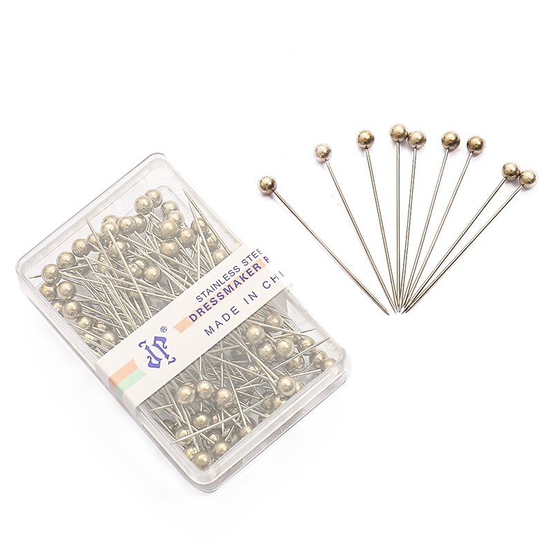 100Pcs/Box 38cm Colorful Round Pearl Head Needles Stitch Straight Push Sewing Pins For Dressmaking DIY Sewing Tools Positioning: Silver Plated