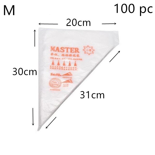 50/100PCS Pastry Bag Set PE Disposable Cake Decoration Bag Icing Piping Bag for Fondant Cake Pastry Baking Tool Top Grade: M 100pc
