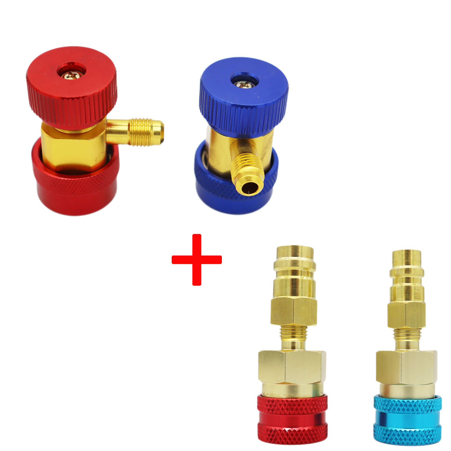 Adapter Snelkoppeling Voor R1234YF Naar R134A Hoge Lage Kant Adapter Fitting Connector Auto Airconditioning Fitting Auto Gereedschap: Zilver