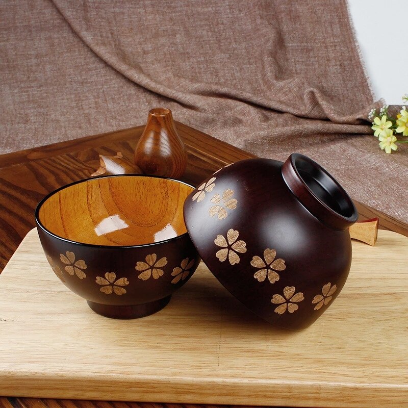 Bol à soupe en bois de style mongol pour enfants, 300ML, bols à nouilles et à riz, en bois naturel, de Style ethnique, Original, vaisselle