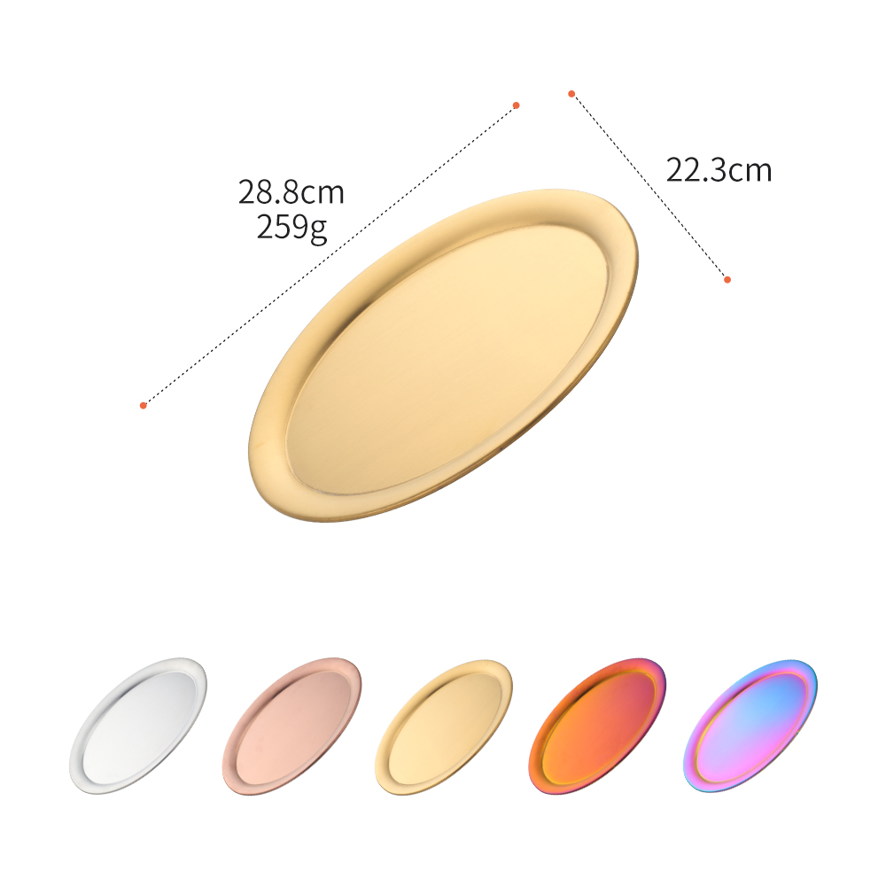 Golden Rvs Opslag Lade Metalen Ovale Diner Plaat Cake Display Keuken Huishoudelijke Fruit Salade Borden Westerse Steak Lade