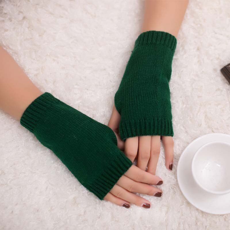 1 Paar Winter Handschoenen Vrouwelijke Vingerloze Handschoenen Zonder Vingers Vrouwen Kasjmier Warme Winter Handschoenen Hand Pols Warmer Mittens: ST121-Dark Green