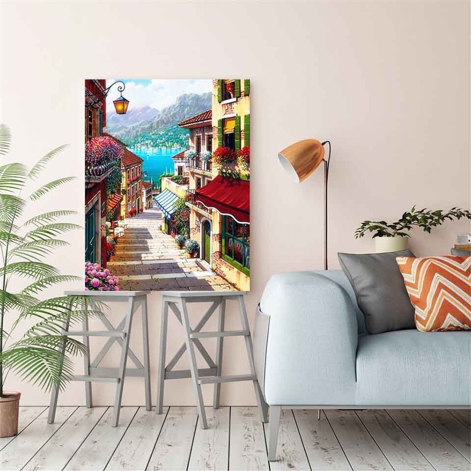EverShine Painting By Numbers House DIY Kits Drawing Canvas Wall Art Landscape Hand Painted Home Decoration