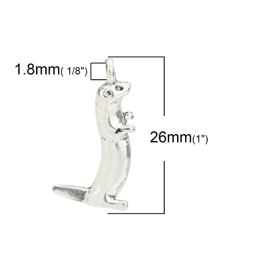 Doreenbeadszinc baseou a liga 3d encantos lontra animal antigo cor prata 26mm x 13mm, 10 pces