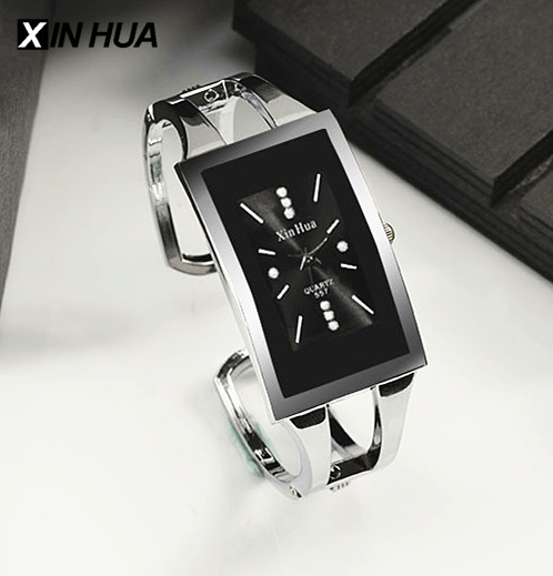 XINHUA Women Watches Bracelet Watch Quartz Wristwatch Crystal Silver Casual Stainless Steel Bangle Clock Relojes Mujer