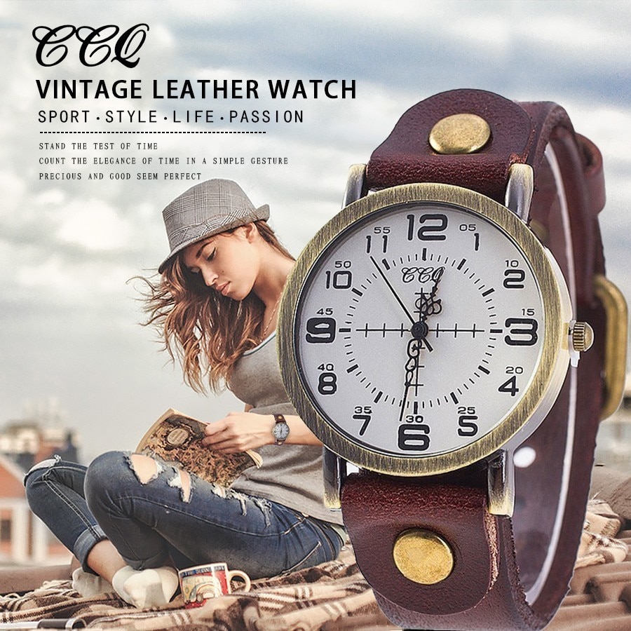 CCQ Vintage Koe Lederen Armband Horloge Vrouwen Horloges Casual Luxe Quartz Horloge Relogio Feminino