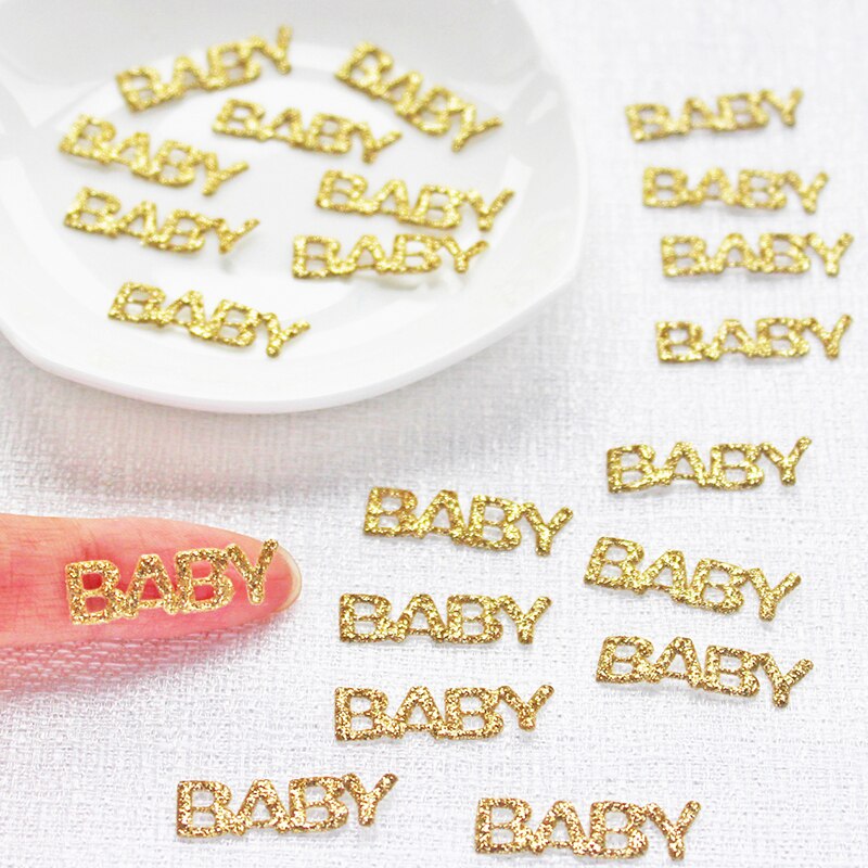 200 pçs glitter couro "bebê" remendos de tecido para vara em artesanato arco de cabelo diy bebê menina crianças acessórios mini apliques para laços