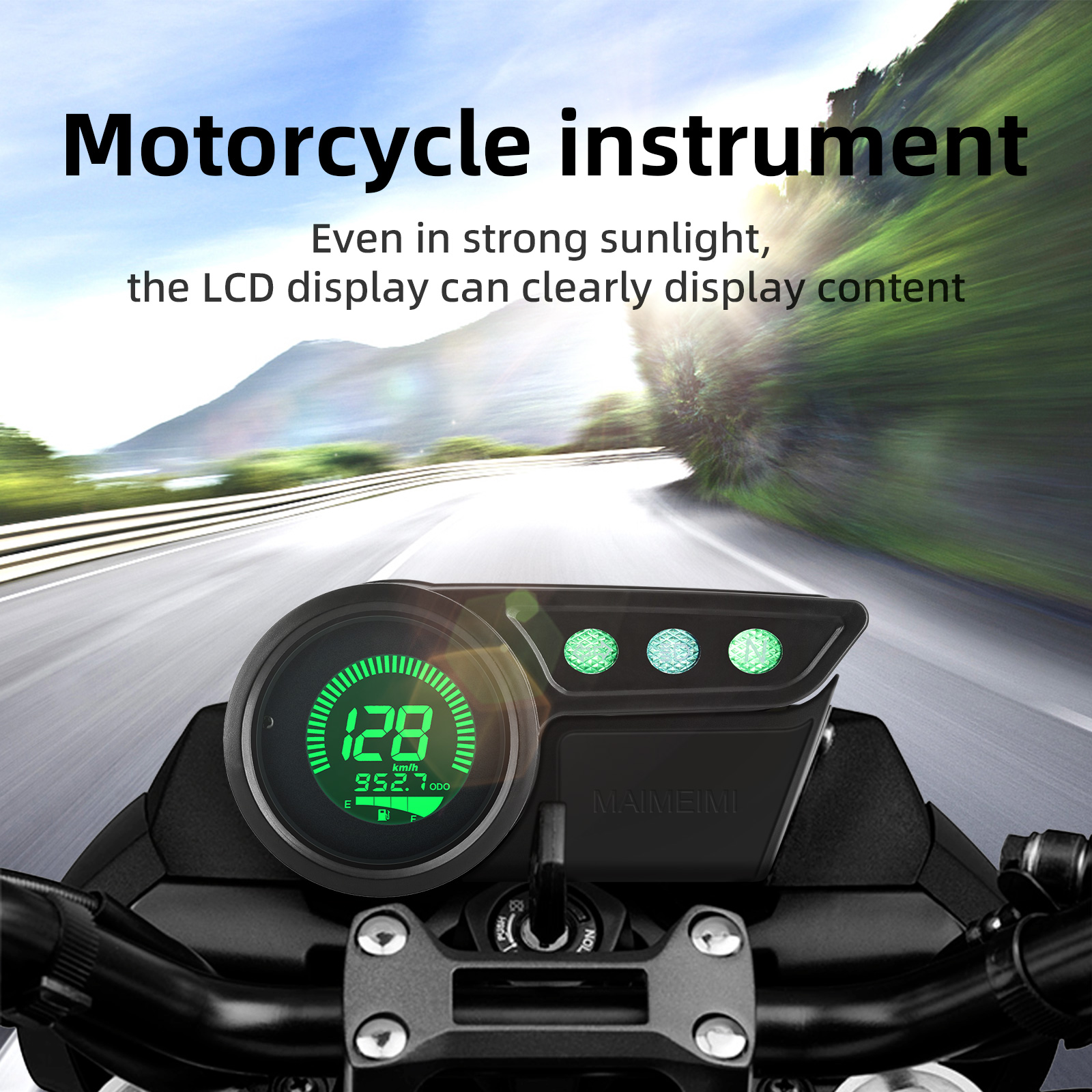 Retro motorfiets snelheidsmeter/kilometerteller met 7 kleuren achtergrondverlichting, snelheidsmeter (km/u), kilometerteller, versnellingsmeter, dagteller, brandstofniveau-indicator.