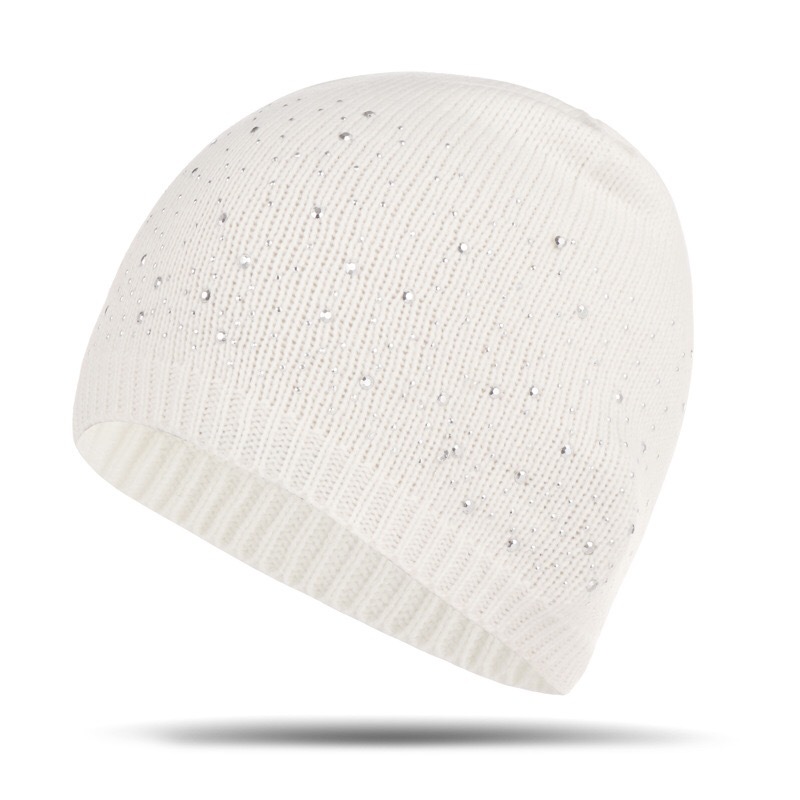 Soft Cotton Autumn Spring Beanie Hats Women Girls Pearl Rhinestones Warm Skullies Caps Turban Bonnet Hat Female Ladies