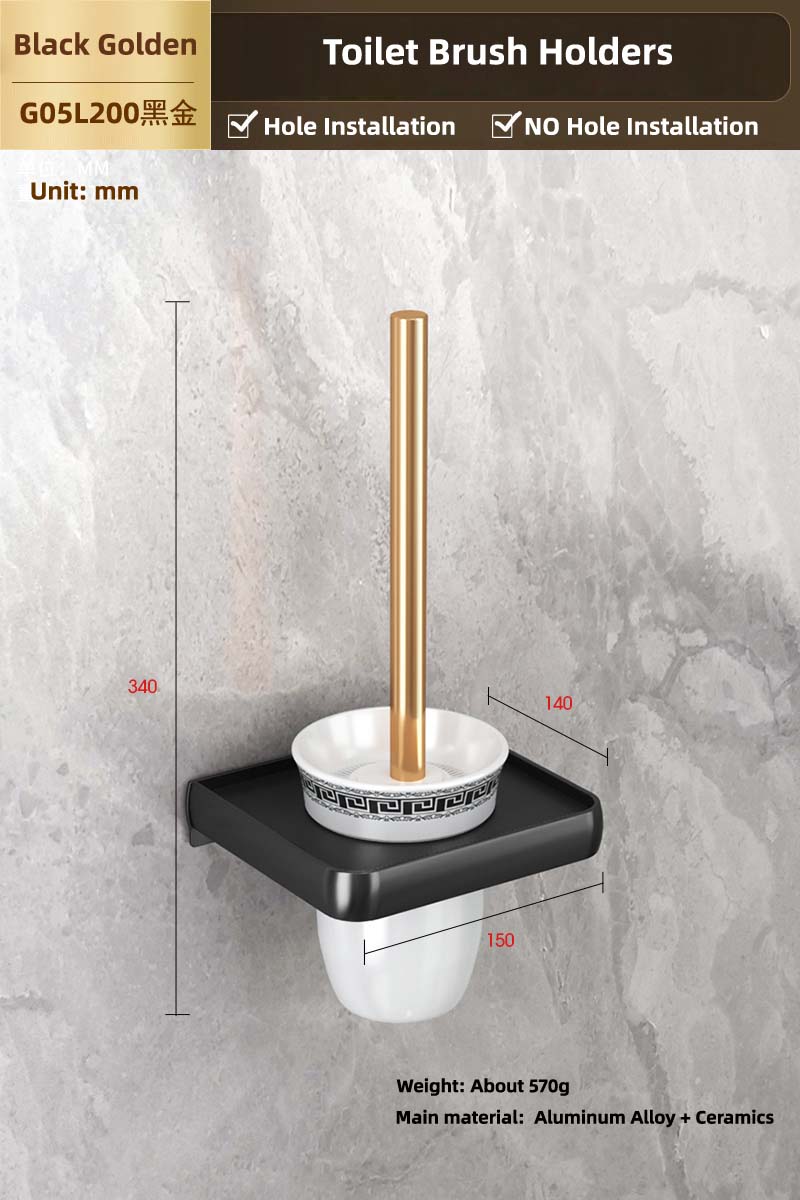 Zwart Gouden Badkamer Hardware Handdoekhouder Bar Rack Handdoek Houder Rij Haak Tissue Rack Wc Borstel Papier Houders: G05L200