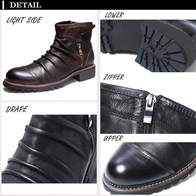 Yomior New Fashion Vintage brytyjskie męskie skórzane buty na co dzień okrągłe Toe Zip botki wiosna jesień strój biznesowy chelsea Boots
