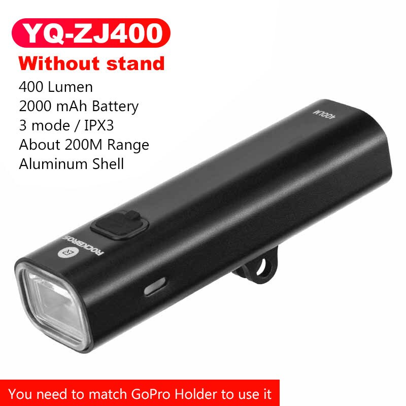 ROCKBROS 400/800 Lumen Bike Front Light Rainproof Bicycle LED Light Flashlight USB Charging MTB Road bike HeadLight Floodlight: YQ-ZJ400-No Holder