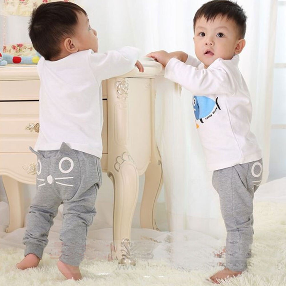 Crianças cintura elástica moda outono primavera diário de pelúcia sólida meninos meninas magro gato padrão bonito harem calças