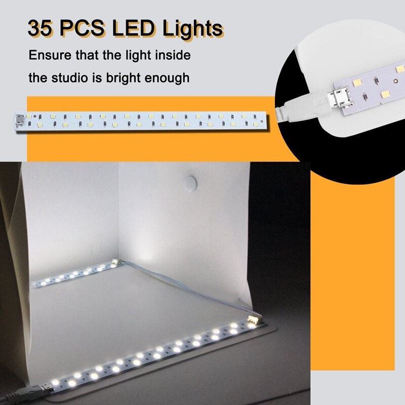 Fotostudiobox, mini draagbare opvouwbare fotostudiotenten met dubbele led-verlichting en 6 achtergronden
