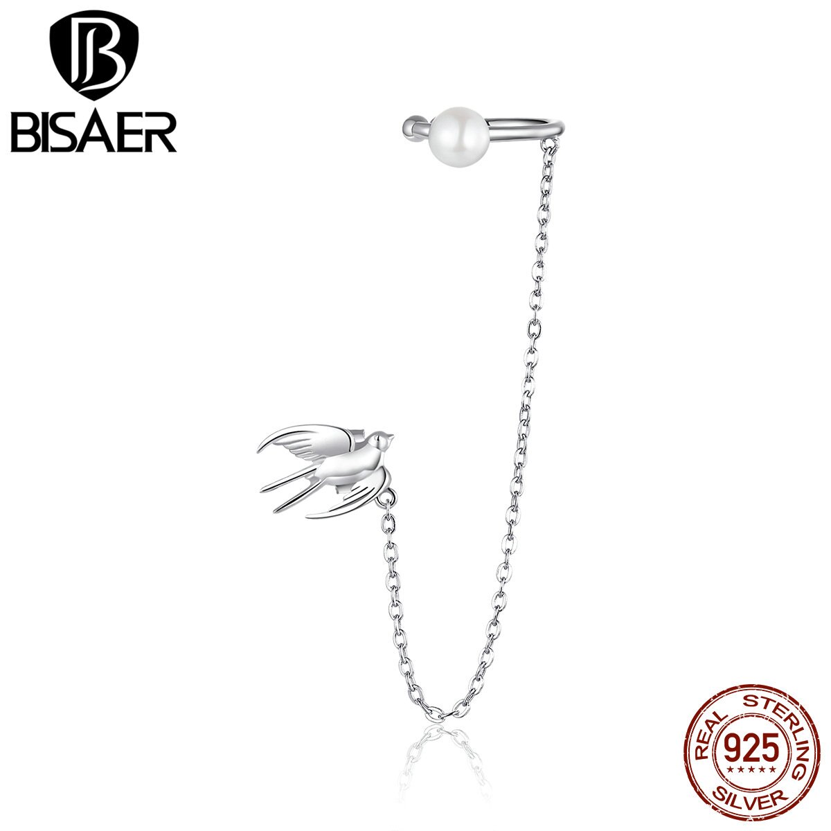 Flying Swallows Jewelry Sets BISAER 925 Sterling Silver Neclace & Clip Earrings Long Chain Earrings For Women Jewelry