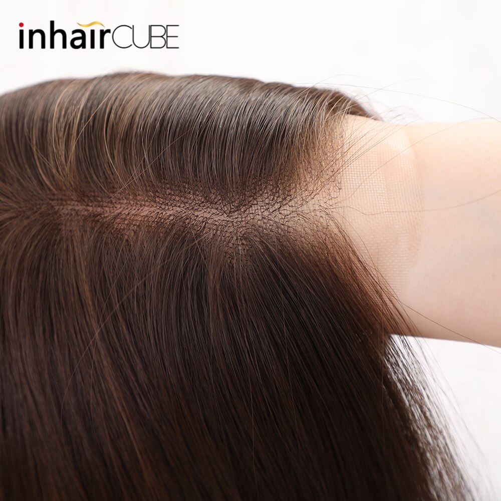 Pelucas de encaje frontal sintético Inhaircube con reflejos de 20 pulgadas, pelo liso Natural largo marrón para mujeres afroamericanas: lamplc107
