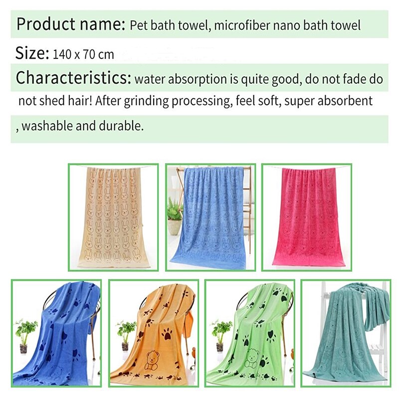 Toalla de perro de fibra de tamaño grande de 70x140cm, Toalla de baño para perros con absorción fuerte de agua para gatos y mascotas Golden Retriever Teddy General