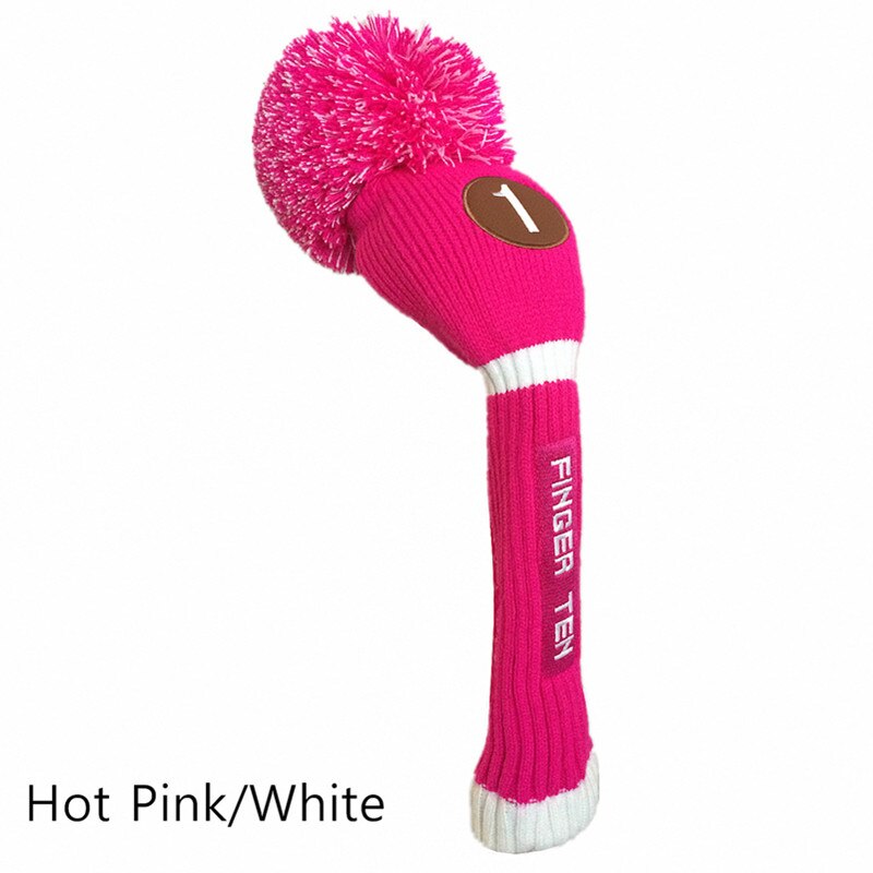 Golf Head Cover Diver No.1 Wol Gebreide Iron Club Headcovers Breien Hout Pom Pom Covers Wollige Pack 4 Kleuren 1 pc: Hot Pink-White