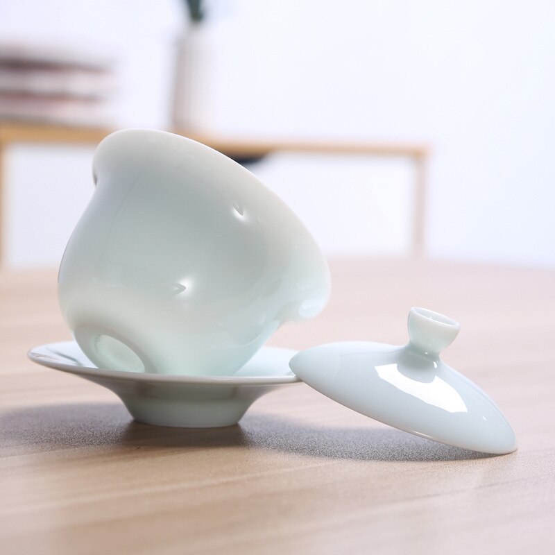 White Porcelain Tureen Cup Tea Ceremony Kung Fu Teacups Ceramics Tureen Tea Cup Chinese Traditional Tea Set Gaiwan