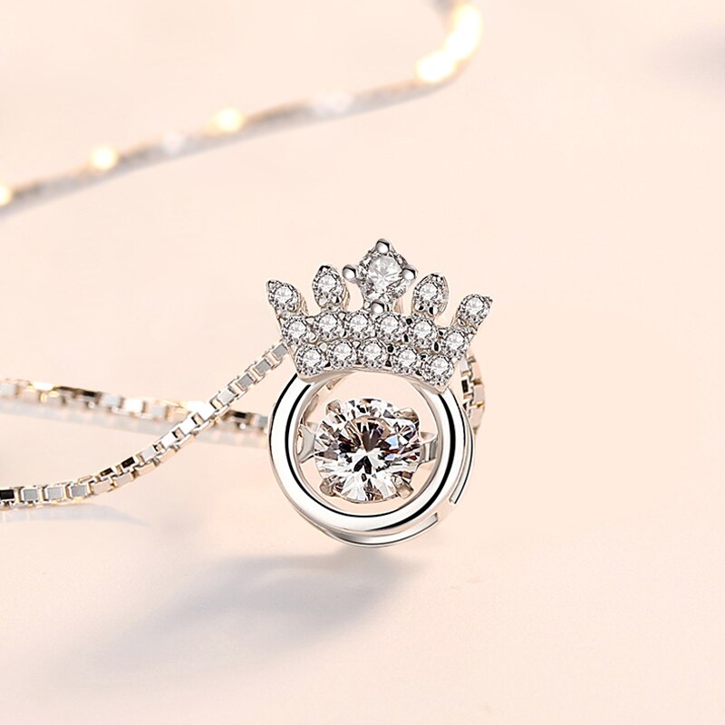 New Fashion 925 Sterling Silver Crown Round Pendant Necklace ruotabile ballerà strass Charm collane regalo gioielli donna