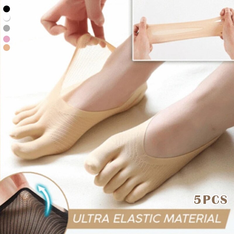 5 Pairs Five Toe Breathable Socks Comfortable Non-Slip Low-Cut Liner Invisible Toe Socks for Women Relieve Toe Pain