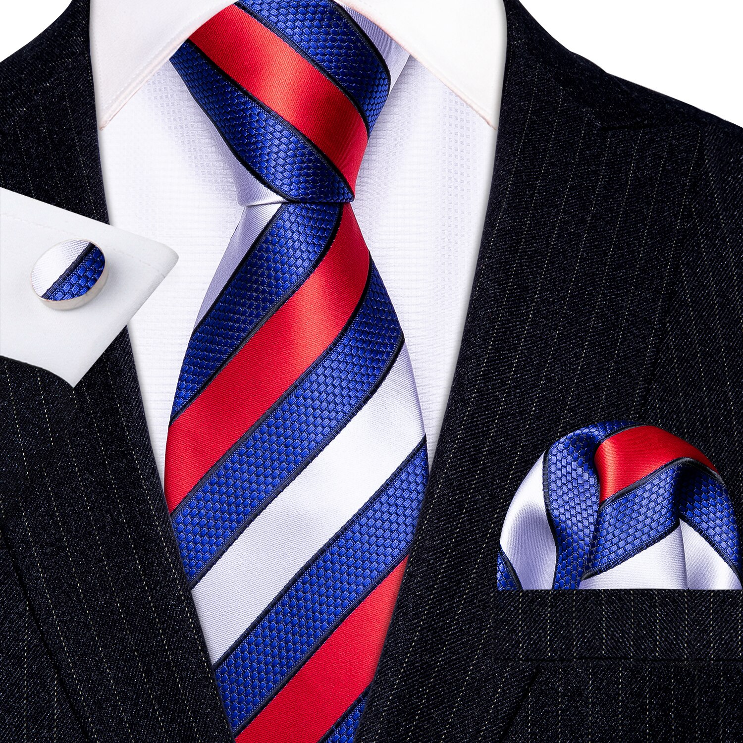 Cravate 100% soie pour hommes, Plaid rouge, Jacquard tissé, ensemble de boutons de manchette, cravate de cou, fête d&#39;affaires
