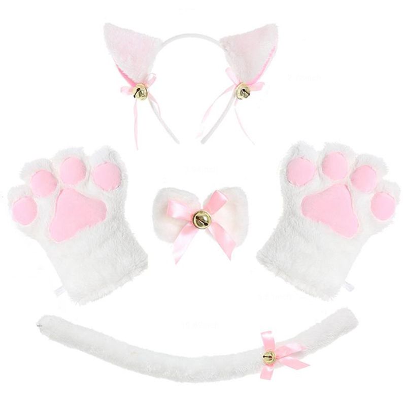 Costume de Cosplay pour femme chat femme, cloche d'oreille en peluche, bandeau, bandeau, gants ras du cou, doux, légers et faciles à porter en