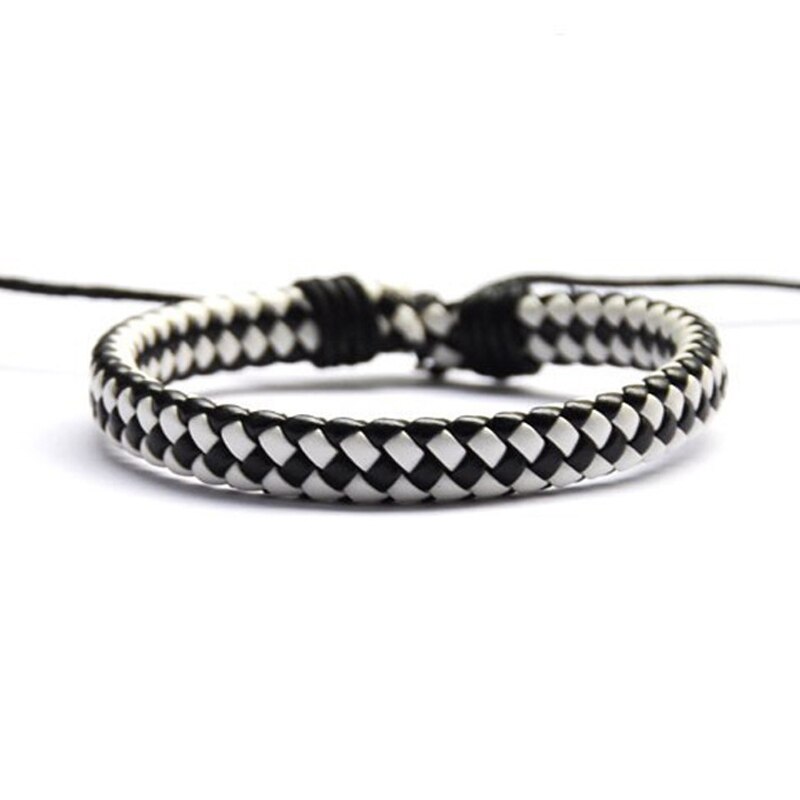 Hüfte-hüpfen Männer Hand-gewebte Armbinde Armreif Surfer Multi-farbe Manschette Einstellbar 1 stück Einfache Leder unisex: Weiß-Schwarz