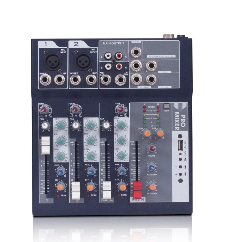 Mini Audio Mixer Karaoke Mixing Console Sound Bluetooth Record Computer Playback 48v Phantom Power Delay Repaeat Effect BT Mixin