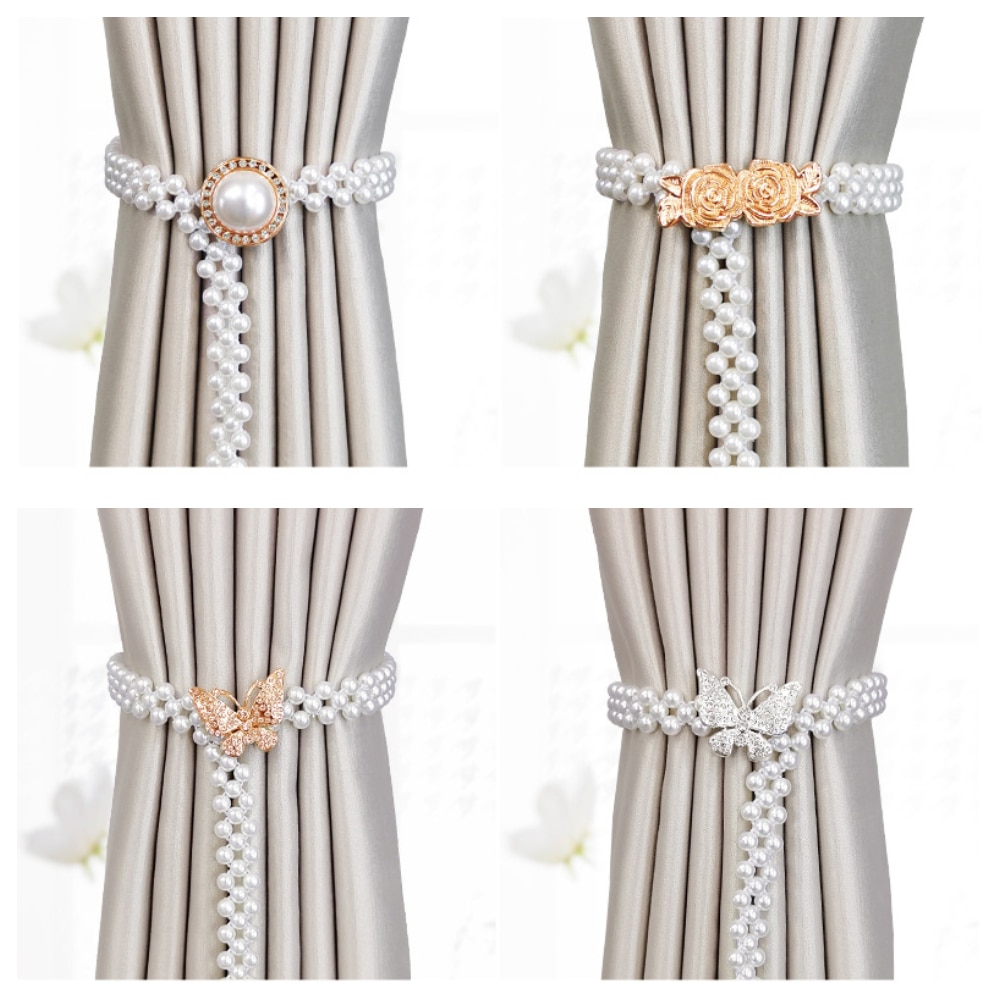 Pearl Adjustable Curtain Tieback Elastic Holder Hook Buckle Clip Pretty And Polyester Decorative Home Accessorie