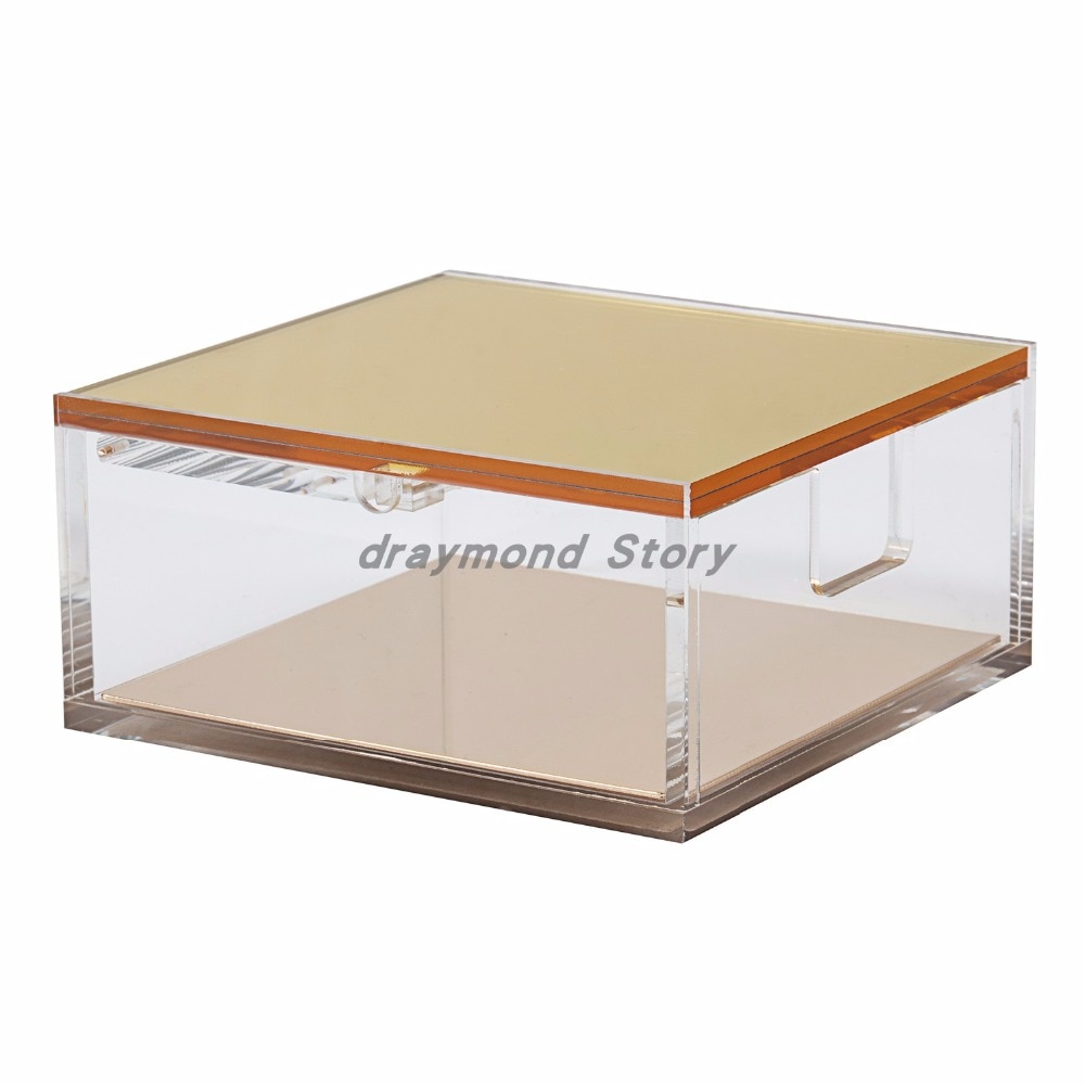 gold acrylic Gold Mirror box stationery student office supplies transparent metal gold mirror desk sorter