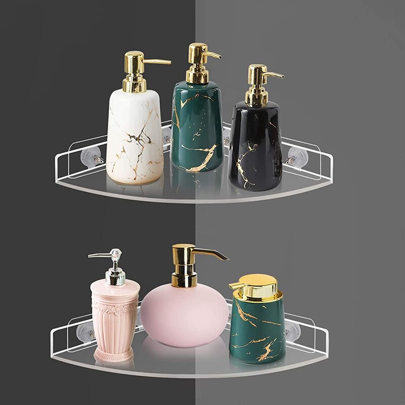 Acrylic Corner Shower Caddy, 2 Pack Adhesive Shower Corner Shelves for Wall Mounted No Drilling