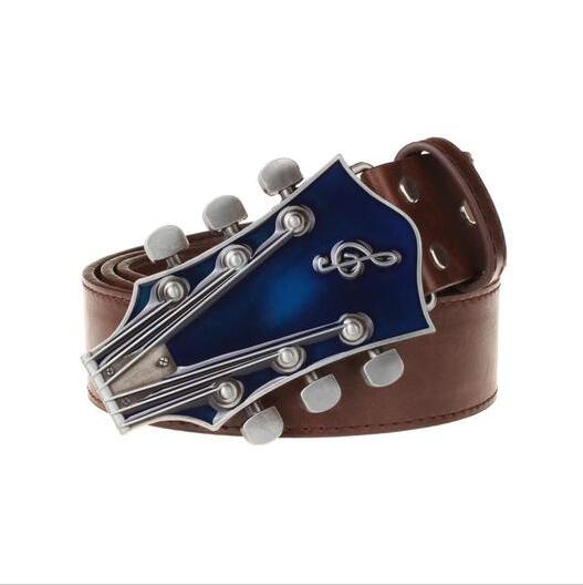 Men belt metal buckle belts Retro guitar Street Dance accessories Performance apparel hip hop waistband novel belt: E