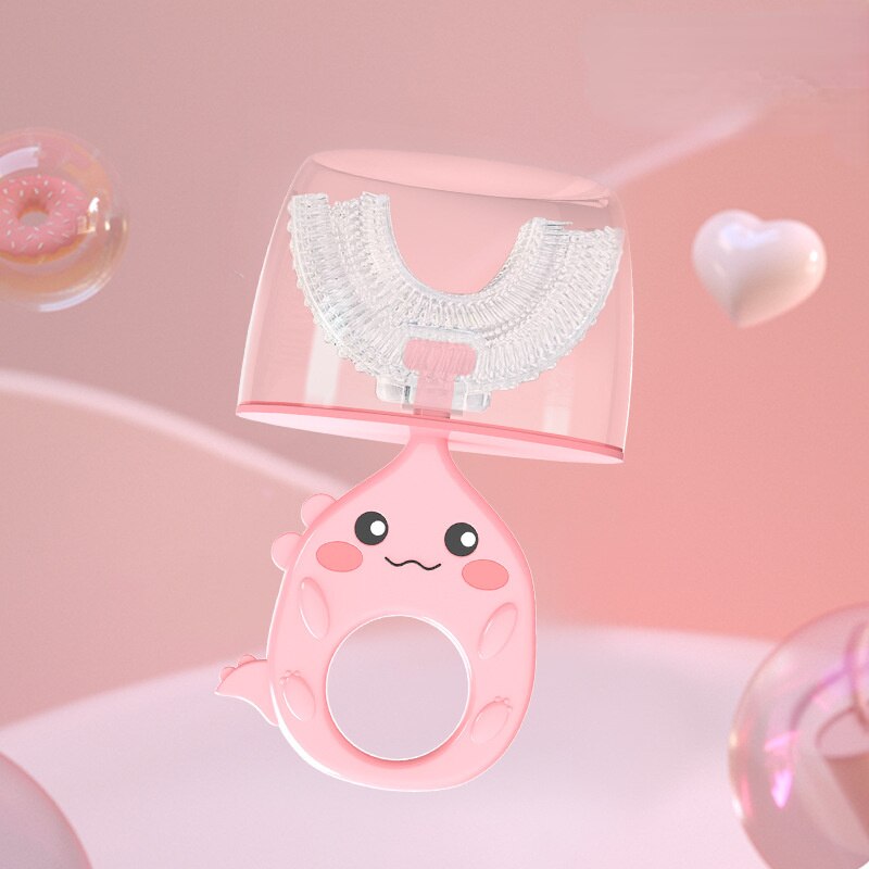 2-12Y spazzolino a forma di U per bambini di alta qualità con scatola di immagazzinaggio spazzola in Silicone per bambini 360 spazzolino da denti filo per bambini spazzolino da denti U: pink