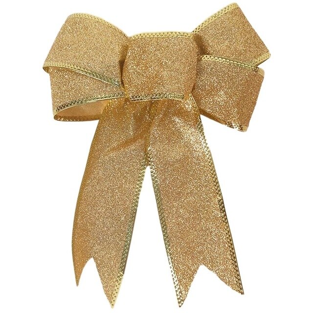 5Pcs 22*21cm Large Festival Bows Christmas Tree Bowknot Ornaments Party Xmas Decoration: Gold