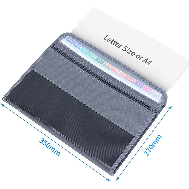 13 Pocket File Folder Storage Rack,File Box Storage Bag,with Zipper, Suitable for A4 Paper, Banknotes,Document Receipt
