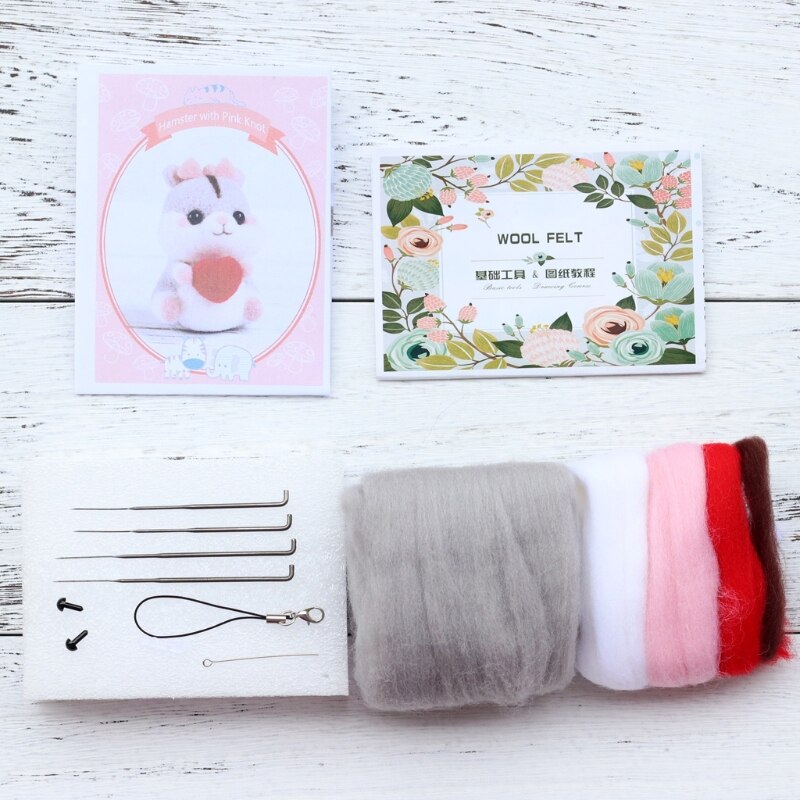 Schattige dieren hamster wollen vilt pop knutselen handgemaakte diy onafgemaakte geprikte breipakket naald materiaal tas: D