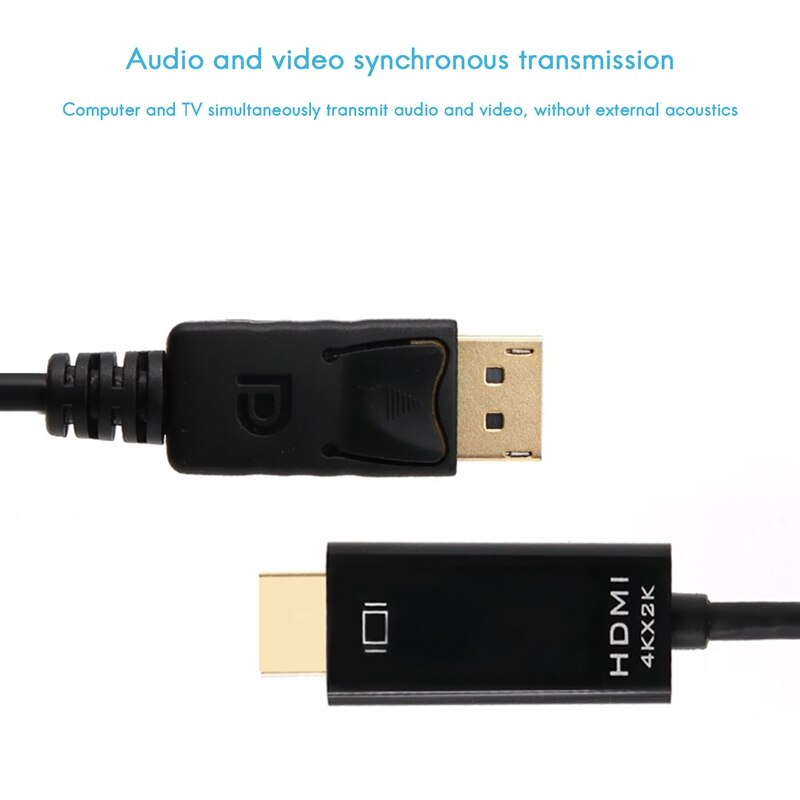 DisplayPort to HDMI Cable 1.8M 4K Display Port DP to HDMI Cable for Connecting Laptop to HDTV Projector