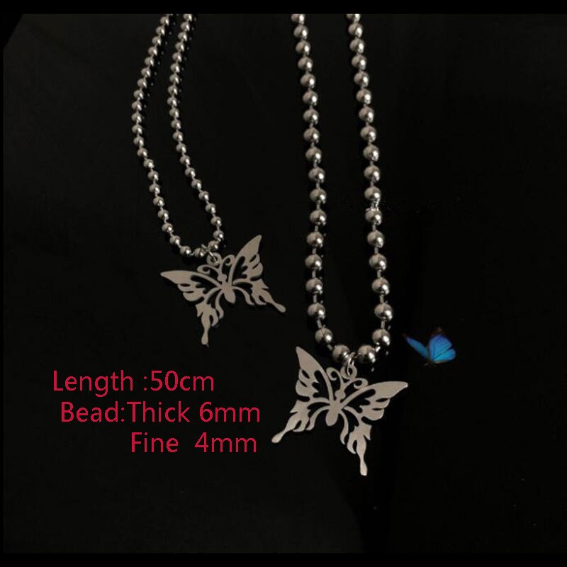 Punk Rock Zoete Vlinder Rvs Hanger Ketting Streetwear Ball Chain Polijsten Chain Mode Ketting Unisex Sieraden