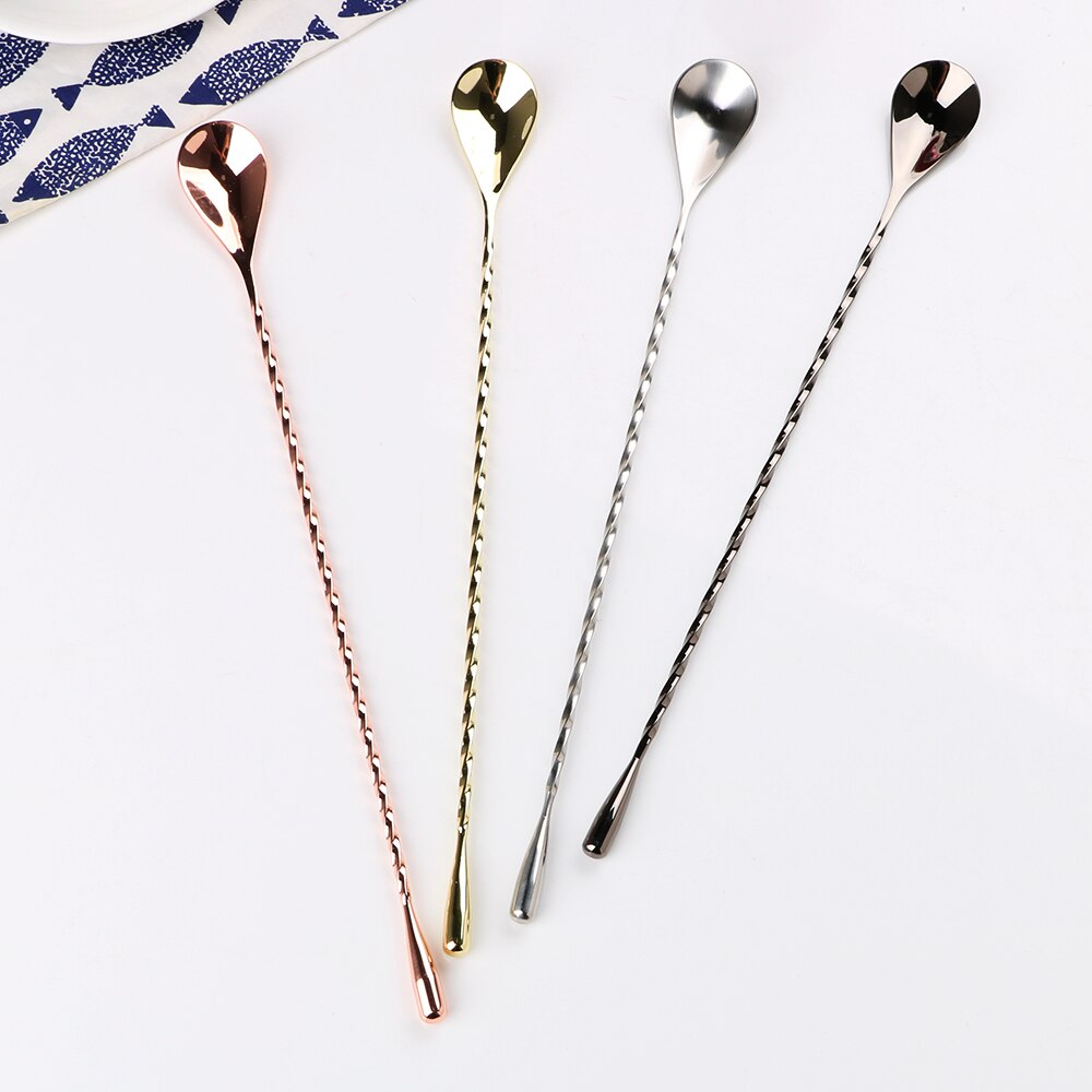 Bar Teadrop Spoon Bartender Tools Stir Spoon Spiral Pattern Bar Tool Stainless Steel Mixing Cocktail Spoon