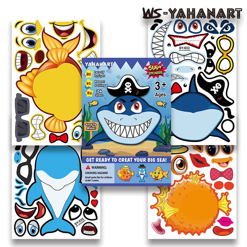 Børn diy klistermærker puslespil spil make-a-fish hav tegneserie dyr haj samle puslespil baby anerkendelse træning uddannelse legetøj