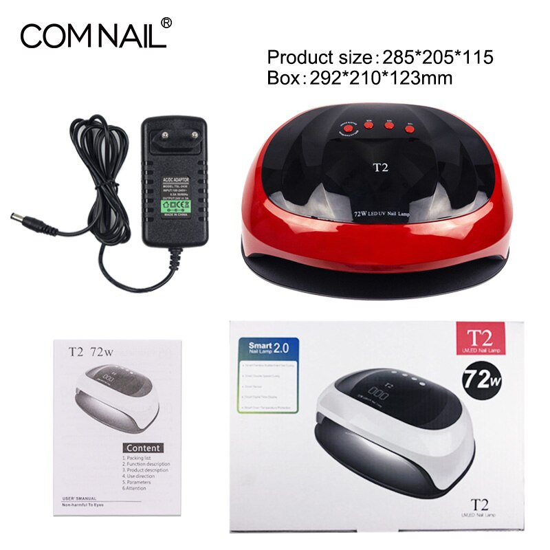 72W T2 2 Hands UV Lamp LED Nail Lamp Nail Dryer For All Gels Polish Light Infrared Sensing 10/30/60/99s Timer Smart For Manicure
