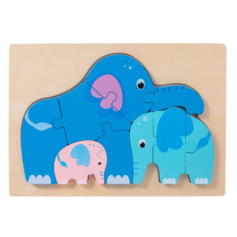 Kids 3D Puzzles Jigsaw Wooden Toys For Children Cartoon Animal Traffic Puzzles Intelligence Children Early Educational Toys: elephant