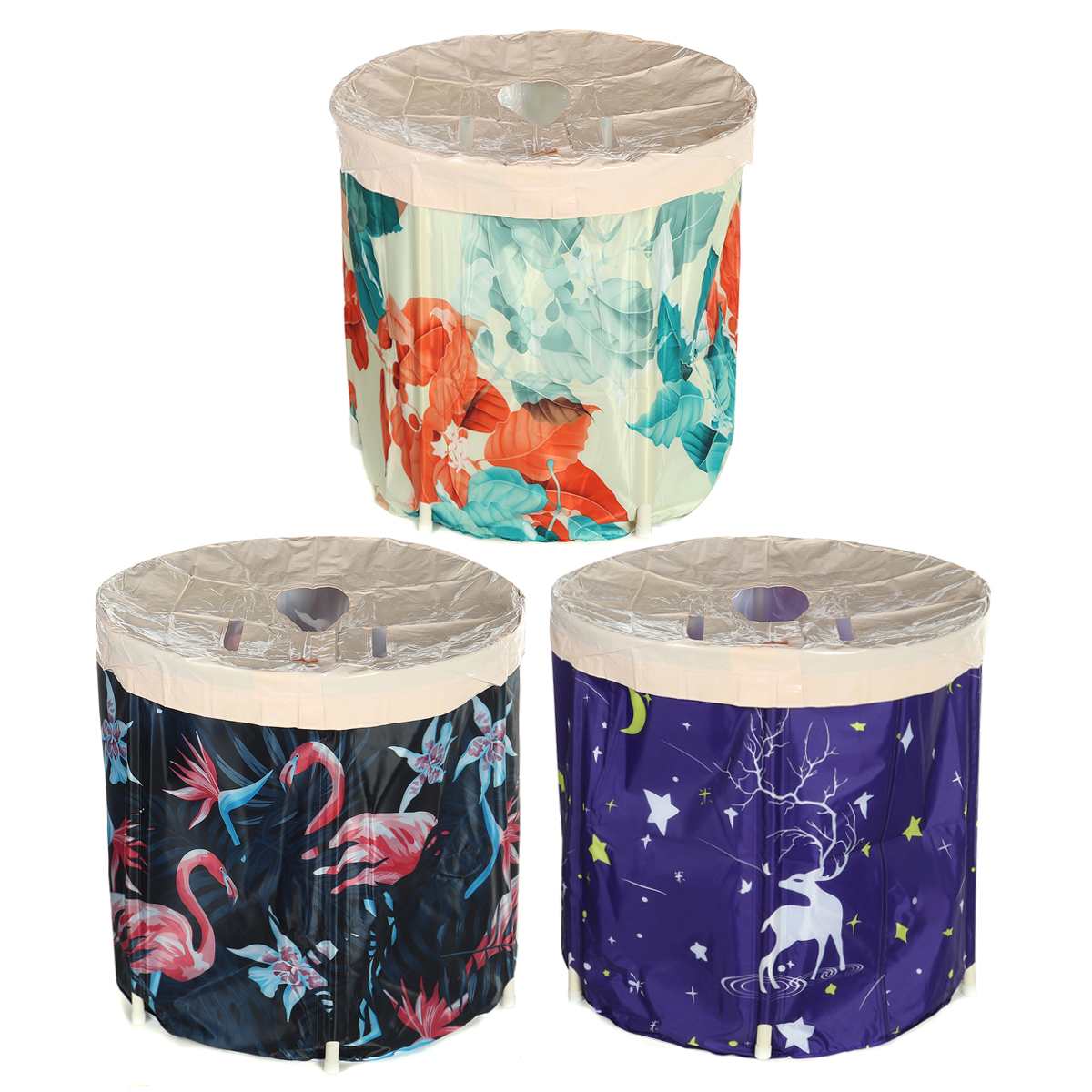 Bañera plegable de 70cm x 68cm para adultos, Cubo de baño con aislamiento, cubo inflable de 6 capas para SPA