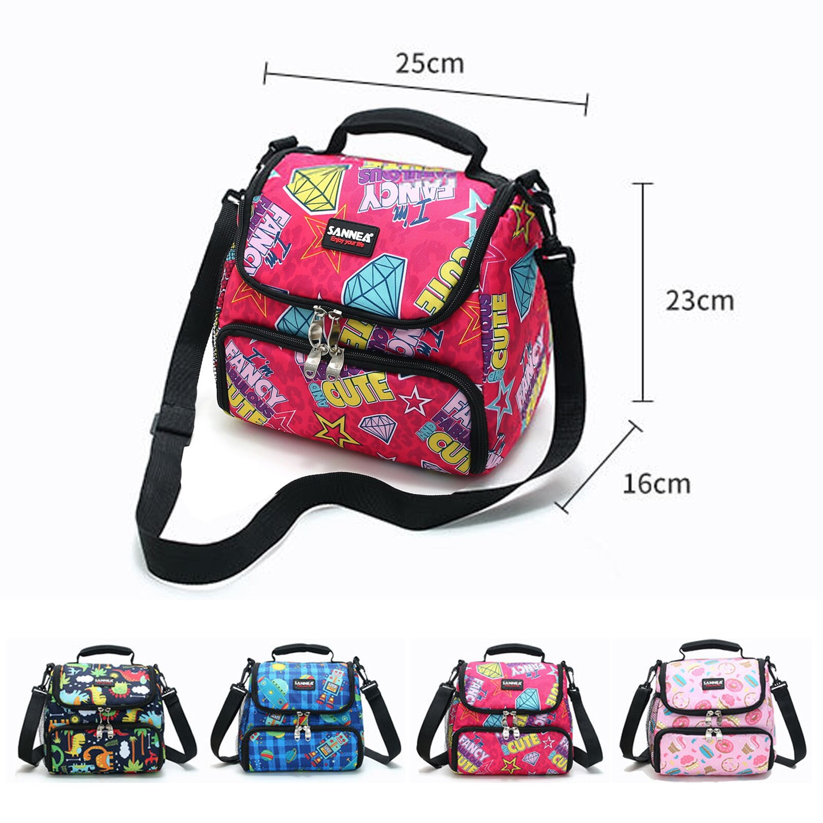 Outdoor Picnic Lunch Bag Lunch Bag for Kids Insulated Lunch Box Snack Box with Strap and Side Mesh Pocket for Boys Girls