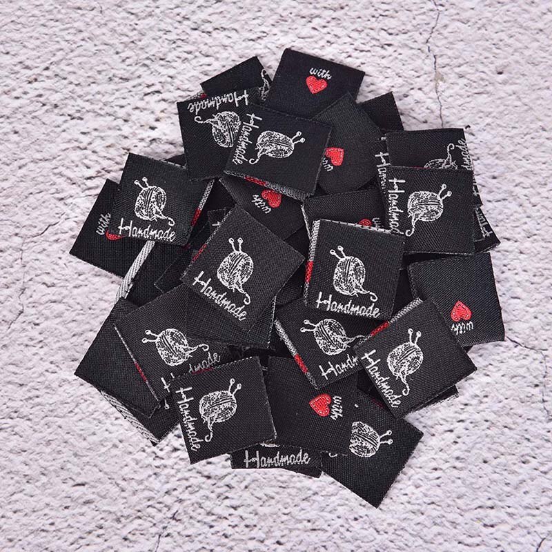 50 Uds. Tejidas a mano con Gato amor máquina de coser etiquetas de ropa en relieve etiquetas DIY etiquetas de bandera para accesorios de costura de prendas de vestir