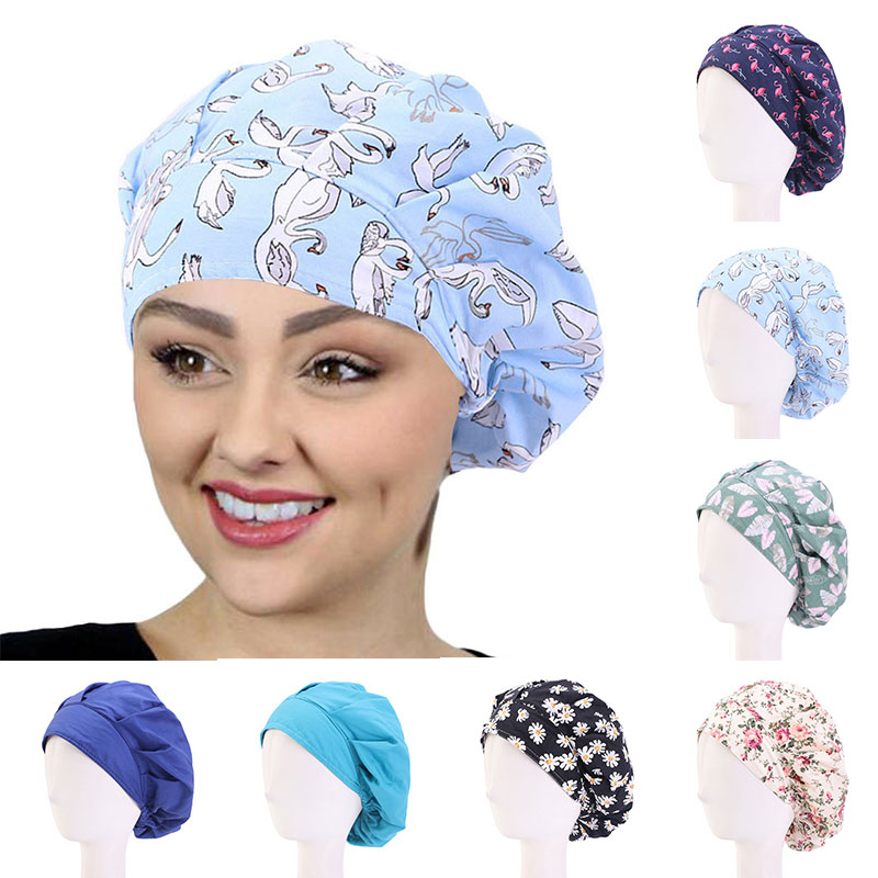 Scrubmutsen voor vrouwen, haarbedekking, bloemenprint, verstelbare zweetband, bouffantmutsen, katoenen hoeden, herbruikbare werkkleding, hoofddeksels