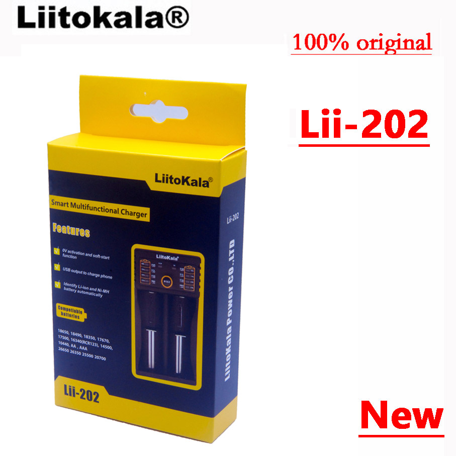 LiitoKala Lii-202 USB Intelligente Batterij Oplader met Power Bank Functie voor Ni-Mh Lithium voor 18650 26650 18350 14500 lii202