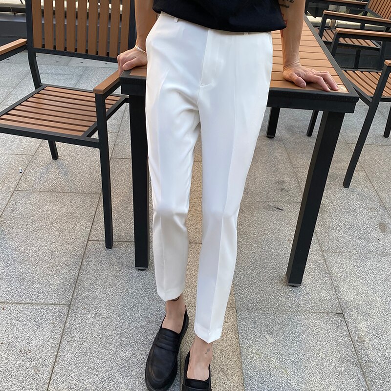 N & b miesten mekko housut slim fit miesten valkoiset mekkohousut muodolliset liikehousut miesten nilkkapituiset housut klassiset pukuhousut  xk10